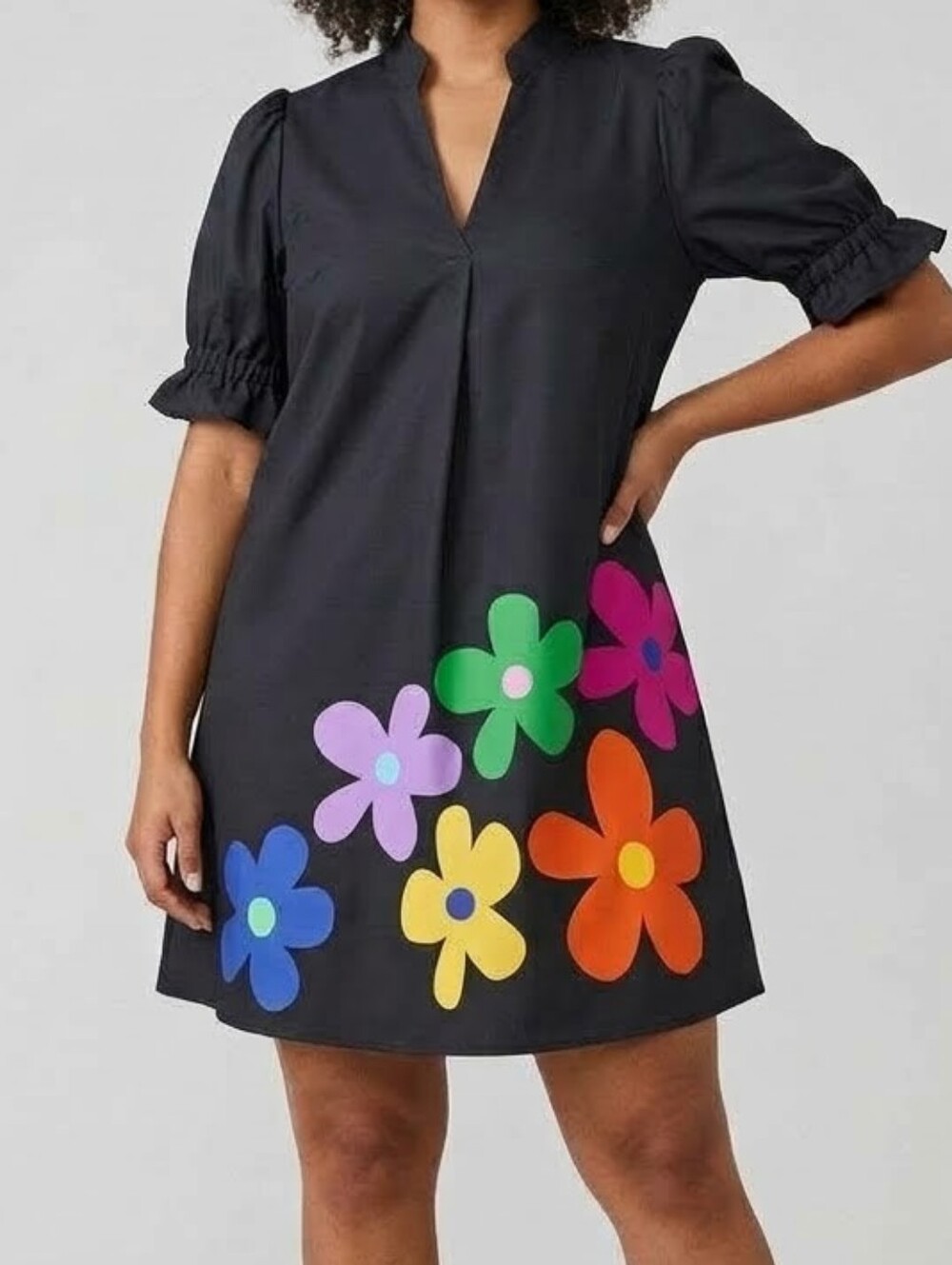 Retro Mod Colorful Floral Graphic Shift Dress Charcoal - Size Small - NWT!